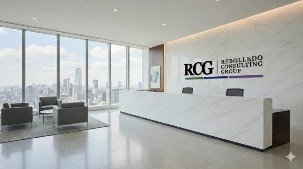 Recepción moderna de oficina Rebolledo Consulting Group